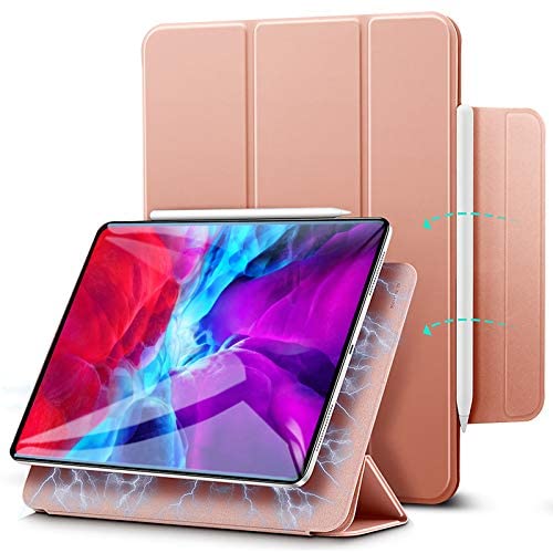 ESR Rebound Magnetic Smart Case for iPad Pro 12.9'' 2020/2018, Convenient Magnetic Attachment [Supports Pencil Pairing & Charging] Smart Case Cover, Auto Sleep/Wake Trifold Stand Case - Rose Gold