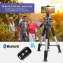 UBeesize 60-inch Camera Tripod, 5kg/11lb Load TR60 Load Portable Lightweight Aluminum Travel Tripod with Carry Bag & Bluetooth Remote, for DSLR Cameras Compatible with iPhone & Android Phone (Silver)
