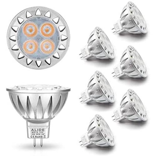 ALIDE MR16 Led Bulbs 5W Replace 20W 35W Halogen Equivalent,2700K Soft Warm White,12V Low Voltage MR16 GU5.3 Bulb Spotlights for Outdoor Landscape Flood Track Lighting,Not Dimmable,450lm,38 Deg,6 Pack