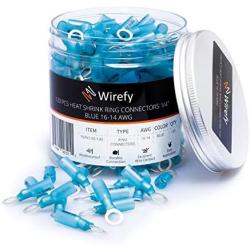 130 PCS Ring Terminals 1/4'' Blue 16-14 AWG - Electrical Connectors - Heat Shrink Wire Connector Kit - Automotive Marine Ring Connectors by Wirefy
