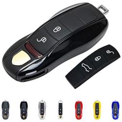 Rolling Gears Remote Key Fob Shell Cover and Key Button Rubber Compatible with Porsche Cayenne and Macan Key Fob (Black)