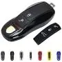 Rolling Gears Remote Key Fob Shell Cover and Key Button Rubber Compatible with Porsche Cayenne and Macan Key Fob (Black)