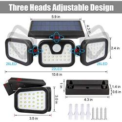 ZEVEZ Solar Lights Outdoor, 3 Heads 74LEDs Solar Motion Sensor Light Outdoor, Solar Security Lights 270° Illumination IP65 Waterproof for Entryway, Patio Yard, Garage and Pathway(1 pack)