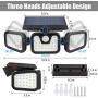 ZEVEZ Solar Lights Outdoor, 3 Heads 74LEDs Solar Motion Sensor Light Outdoor, Solar Security Lights 270° Illumination IP65 Waterproof for Entryway, Patio Yard, Garage and Pathway(1 pack)