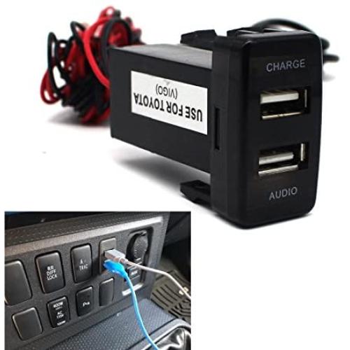 USB Socket Port with Audio Socket for Toyota Vigo Series - MOTONG Car USB Adapter for Phone 12/11/8/7/6/5, Tablets Samsung,LG,Huawei and More (USB Port+Audio)