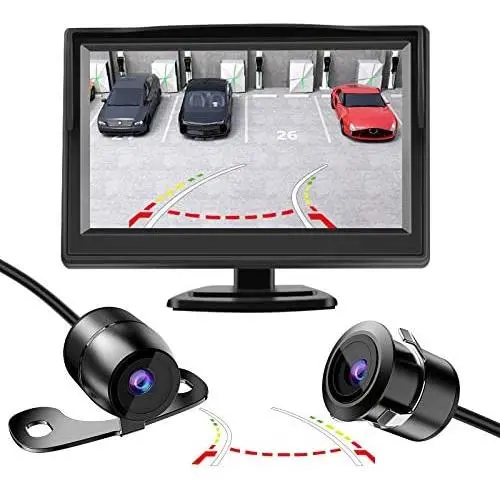 Backup Camera Safety System Kit with Dynamic Trajectory Guide Line, SAMFIWI 4.3in TFT-LCD 720P HD Monitor and Waterproof Rear View Camera Multiple Installation Methods for Trucks/Cars/Pickups (Black)