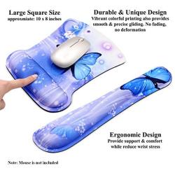Meffort Inc Mouse Pad Wrist Support & Gaming Keyboard Wrist Pad Combo Set – Durable Ergonomic Anti Slip Non-Slip Square Base Rest Support - Blue Purple Butterfly