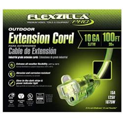 Flexzilla Pro Extension Cord, 10/3 AWG SJTW, 100 ft, Lighted Plug, Indoor/Outdoor, ZillaGreen - FZ512935