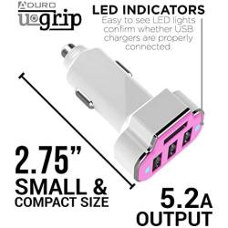 Aduro 4 Port Car Charger USB Adapter, 12V Fast Car Charger USB Adapter Power Station 5.2A/26W Output (Pink)
