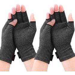 2 Pairs Arthritis Gloves for Women and Men, Compression Gloves Pain Relief Rheumatoid Osteoarthritis and Carpal Tunnel, Fingerless Gloves for Computer Typing and Everyday Support (Black, Small)
