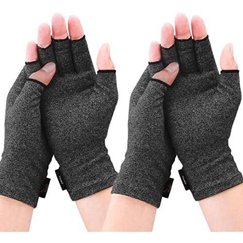2 Pairs Arthritis Gloves for Women and Men, Compression Gloves Pain Relief Rheumatoid Osteoarthritis and Carpal Tunnel, Fingerless Gloves for Computer Typing and Everyday Support (Black, Small)