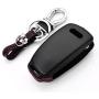 M.JVisun Men Women Genuine Leather Key Fob Cover for Audi A1 A3 A4 A6 A8 Quattro Q2 Q3 Q7 R8 RS3 RS6 S3 S6 TT TTS Key, Car Remote Key Case Pouch Bag with Key Ring Kit Keychain Holder Hook - Black