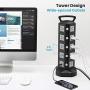 Power Strip Surge Protector Tower JACKYLED Electric Charging Station 13A 18 AC Outlets 4 USB Ports with 16AWG 6.5ft Heavy Duty Extension Cord for Home Office Computer Laptop Black Grey
