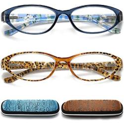 Cat Eye Reading Glasses for Womens - 2 Pairs Blue Light Blocking Computer Readers +1.5 Anti-blue Lightweight Quality Ladies Eyeglass