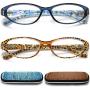 Cat Eye Reading Glasses for Womens - 2 Pairs Blue Light Blocking Computer Readers +1.5 Anti-blue Lightweight Quality Ladies Eyeglass