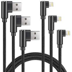 90 Degree Right Angle iPhone Charger Cable Lightning Cable 3Pack 10ft Metal Nylon Braided Cord iPhone 12/11/ Pro/Max/X/XS/XR/XS Max/ 8/ Plus/7/7 Plus/6/6S-Black