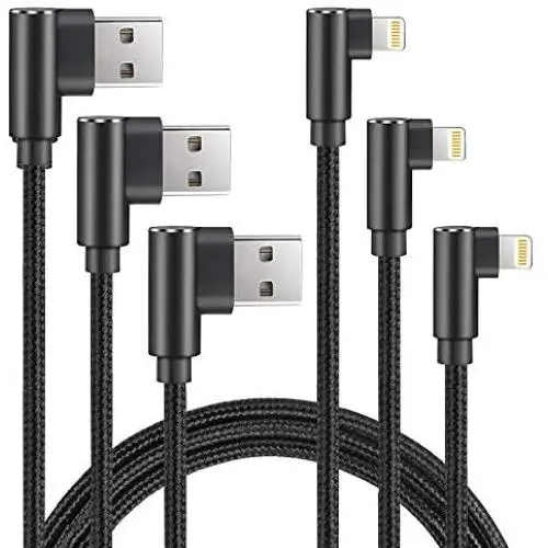 90 Degree Right Angle iPhone Charger Cable Lightning Cable 3Pack 10ft Metal Nylon Braided Cord iPhone 12/11/ Pro/Max/X/XS/XR/XS Max/ 8/ Plus/7/7 Plus/6/6S-Black