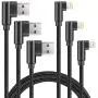 90 Degree Right Angle iPhone Charger Cable Lightning Cable 3Pack 10ft Metal Nylon Braided Cord iPhone 12/11/ Pro/Max/X/XS/XR/XS Max/ 8/ Plus/7/7 Plus/6/6S-Black