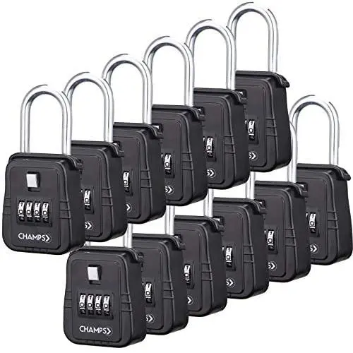 Champs Combination Realtor Lock, 4 Digit Comination Padlock, Real Estate Key Lock Box, Set-Your-Own Combination [12 Packs, Black]