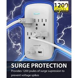 Fosmon 6 Outlet Surge Protector 1200J (2 Pack) with 3.1A Dual USB Ports Charger, Multi Plug Outlet Extender 1875 Watt, 3-Prong Grounded Wall Tap Splitter Adapter
