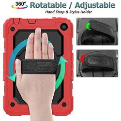 SEYMAC stock Case for FireHD 8/8Plus (10th Generation 2020 Release), Full-Body Drop-Proof Case with 360 Degrees Rotating Stand [Pen Holder][Screen Protector] for FireHD 8/8 Plus 10th Gen (Black+Red)