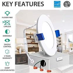 Freelicht 12 Pack 4 Inch Slim LED Recessed Lighting, Ultra-Thin LED Downlight with Junction Box, 5000K Daylight, 9.5W=80W, 650LM, Dimmable Wafer Can-Killer Downlight - Energy Star & ETL Certified