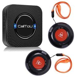 CallToU Wireless Caregiver Pager Call Button Nurse Alert System Call Bell for Home/Elderly/Patients/Disabled 2 Waterproof Transmitters 1 Plugin Receivers,Black