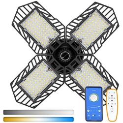 120W Dimmable LED Garage Light, Color Temperature Adjustable Deformable Garage Lighting with Remote Control, APP Control Timing Garage Lights Ceiling Led for Storage, Basement, Workshop, Barn