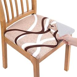 smiry Printed Dining Chair Seat Covers - Stretchy Removable Washable Upholstered Chair Seat Slipcover Protector (Set of 4, Khaki)