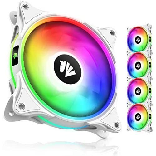 Asiahorse FS-9002 20+8LED(in and Outside Light efect) ARGB White 120mm Case Fan with 5V PWM Motherboard Sync/Analog Controller (5 Pack)