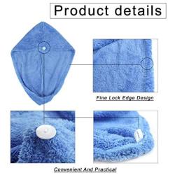 Microfiber Hair Towel Wraps 2 Pack - 10x26 Inch Hair Drying Towels With Button Super Absorbent Quick Drying Bath Salon Hat For Women - Fast Dry Hair Turban For Curly, Long & Thick Hair (Blue & Purple)
