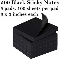 Black Sticky Notes (500 ct) + Metallic Paint Pen Markers for Black Paper (12 Color incl. white) - 3'' x 3'' Black Notes, 5 Pads, 100 Sheets each. Metallic Paint Pens, Similar to Gel Pens for Black Paper