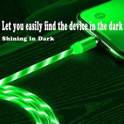3.3ft Magnetic Charger Green Cable, Led Flowing Shining Light UP 3 in 1 Multi Universal for Kids Christmas Halloween Party Decorations Gift Cable Compatible Micro USB Type C iProduct Android Devices