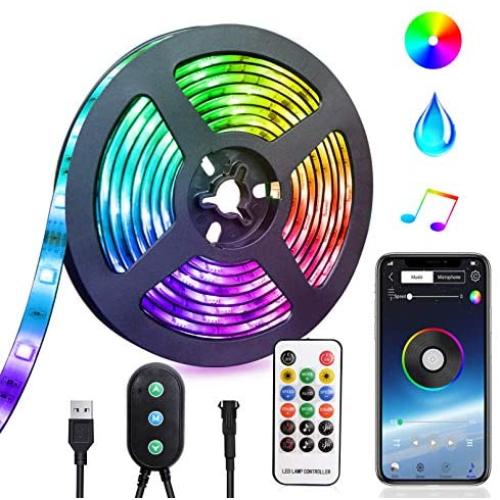 LED Strip Lights USB Powered Lights Strip App Controlled 6.56FT/2M RGB LED Lights Chase Effect Music LED Strip Rope Lights Waterproof Color Changing Lights Bluetooth Connect with RF Remote