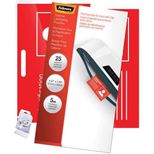 Fellowes 52033 Laminating Pouches, 5mil, 3 7/8 x 2 5/8, ID Size (Pack of 25)