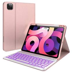 iPad Air 4 Case with Keyboard - 7 Color Backlit Detachable Wireless Keyboard - Slim Leather Folio Smart Cover for iPad 11 Pro 2020, iPad 10.9 2020, Compatible with Apple Pencil (Rose Gold)