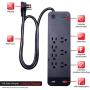 GE, Black, Strip Surge Protector Charger, 7 Outlets, 2 USB Ports, Fast Charge, Flat Plug, Long Power Cord, 3 Feet, Wall Mount, Warranty, 37054, 3 Ft