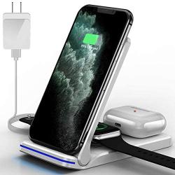 Wireless Charger, QTlier 3 in 1 Qi-Certified 15W Wireless Charging Station for Apple Watch se/6/5/4/3/2/1 Air pods, Charging Stand for iPhone 12/11/11pro/X/XS/XR/Xs Max/8/8 Plus/Samsung (White)