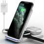 Wireless Charger, QTlier 3 in 1 Qi-Certified 15W Wireless Charging Station for Apple Watch se/6/5/4/3/2/1 Air pods, Charging Stand for iPhone 12/11/11pro/X/XS/XR/Xs Max/8/8 Plus/Samsung (White)