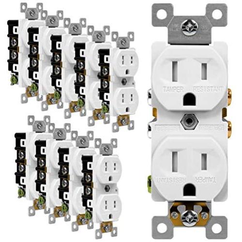ENERLITES Duplex Receptacle Outlet, Tamper-Resistant, Residential Grade, 3-Wire, Self-Grounding, 2-Pole,15A 125V, UL Listed, 61580-TR-W-10PCS, White (10 Pack) ENERLITES Duplex Receptacle Outlet, Tamper-Resistant, Residential Grade, 3-Wire, Self-Grounding, 2-Pole,15A 125V, UL Listed, 61580-TR-W-10PCS, White (10 Pack)