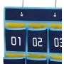 Hipiwe Numbered Classroom Organizer Pocket Chart for Cell Phones Calculator Holders with Hooks (30 Pockets, Blue Pockets)