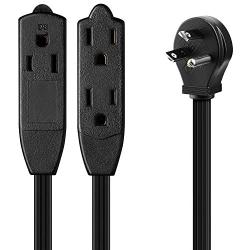 Extension Cord 6 Feet Flat Plug / Wire, Multi Outlet - 3 Prong Angled Plug Extension Cord - Black