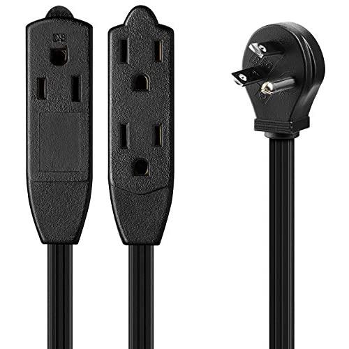 Extension Cord 6 Feet Flat Plug / Wire, Multi Outlet - 3 Prong Angled Plug Extension Cord - Black