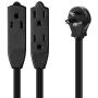 Extension Cord 6 Feet Flat Plug / Wire, Multi Outlet - 3 Prong Angled Plug Extension Cord - Black