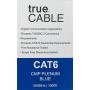 trueCABLE Cat6 Plenum (CMP), 1000ft, Blue, 23AWG 4 Pair Solid Bare Copper, 550MHz, ETL Listed, Unshielded Twisted Pair (UTP), Bulk Ethernet Cable