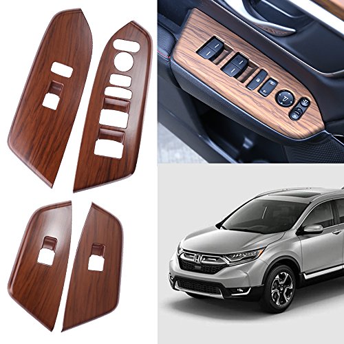 Peach Wood Grain Inner Power Window Switch Panel Covers for Honda CRV CR-V 2017-2018 (4-Pack)