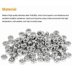 Powlankou 100 Pieces 1/4''-20 Stainless Hex Nut, Stainless Steel (304) 18-8 Nuts