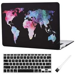 MacBook Air 13 inch Case A1369 A1466 Matte Rubberized Plastic Hard Shell Sleeve Cover World Map Pattern (Old Version 2010-2017) with Silicone Keyboard Cover Dust Brush (Map Pattern-Black)