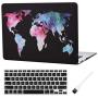 MacBook Air 13 inch Case A1369 A1466 Matte Rubberized Plastic Hard Shell Sleeve Cover World Map Pattern (Old Version 2010-2017) with Silicone Keyboard Cover Dust Brush (Map Pattern-Black)