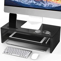 AMERIERGO Monitor Stand Riser - 16.5 Inch 2 Tier Desk Organizer Stand for Laptop Computer, Desktop Printer Stand with Phone Holder and Cable Management, Versatile as Storage Shelf & Screen Holder